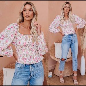 Cotton Floral Smocked Top - Extra Small